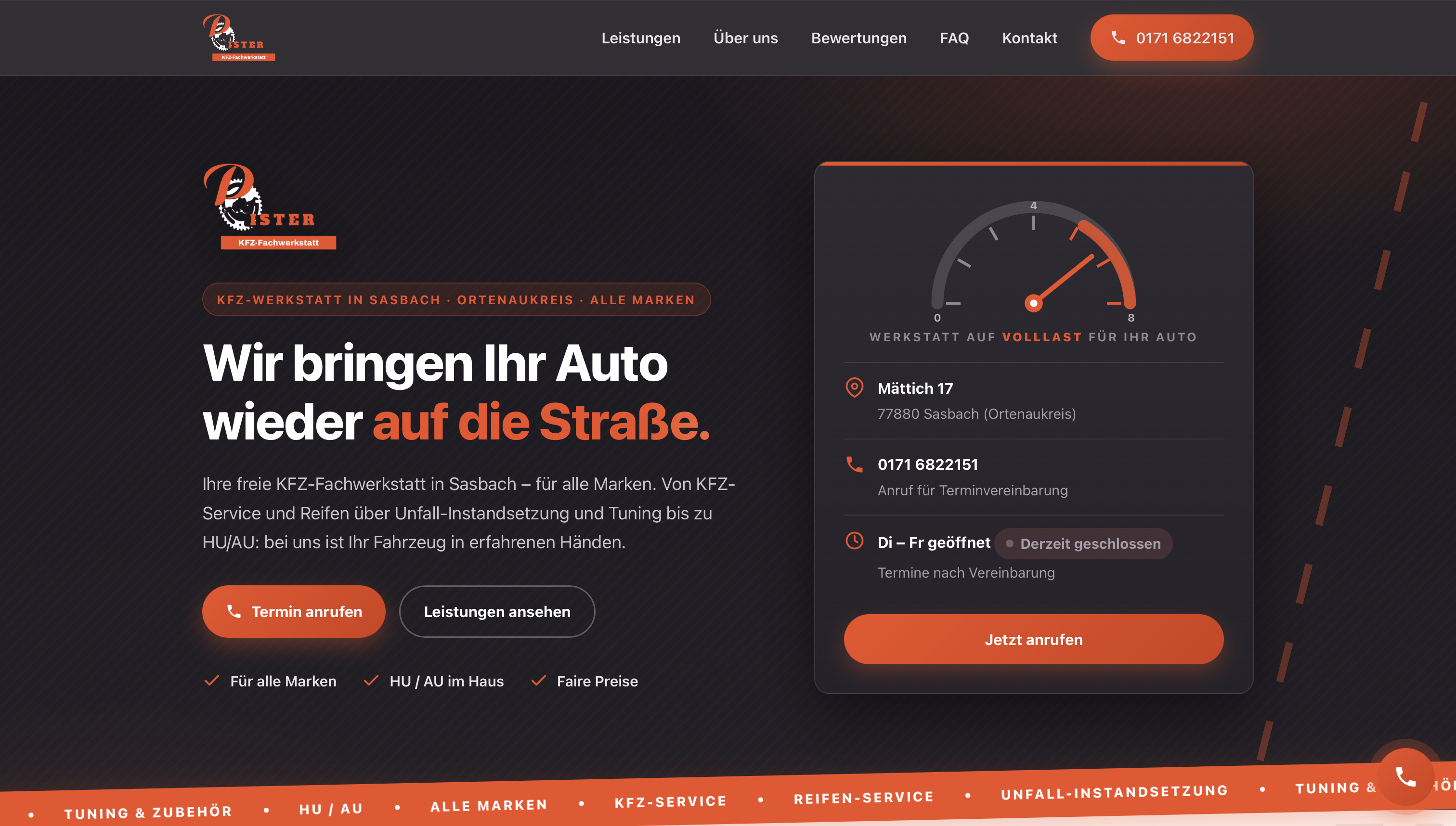 Startseite der Pister Kfz-Fachwerkstatt
